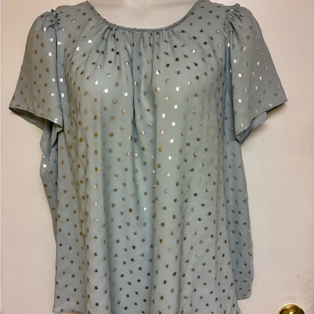 LC Lauren Conrad Light Blue Blouse with Metallic Dots